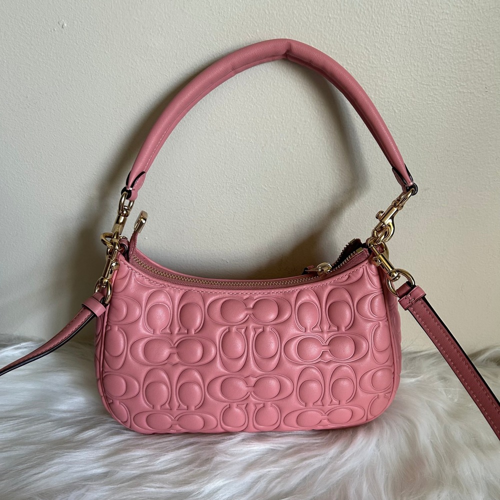 Coach Teri Pink Signature Leather Shoulder Bag Excellent - Picture 3 of 9